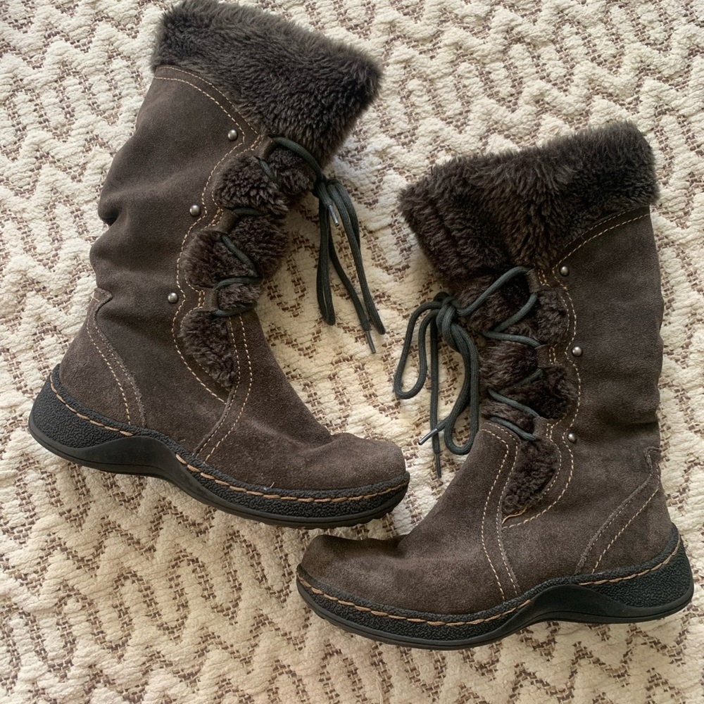 Baretraps Sz. 5.5 Gray Faux Fur Lace Snow Boot